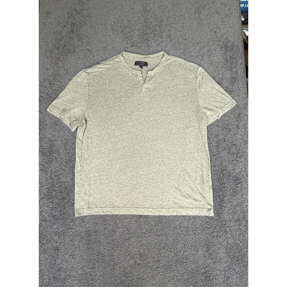 Banana Republic Mens Linen Blend Split Neck Short Sleeve Shirt Olive Green L